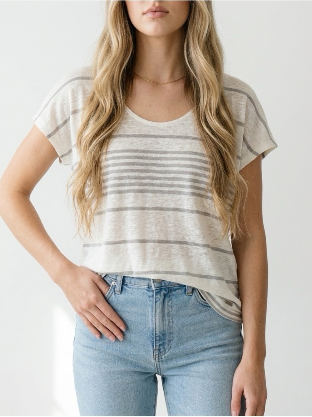 Armani Exchange Oversized Linen Blend Top Womens XS Minimalist Capsule Beachy
